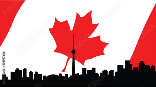 vector cityscape of Toronto isolated on the Canadian flag