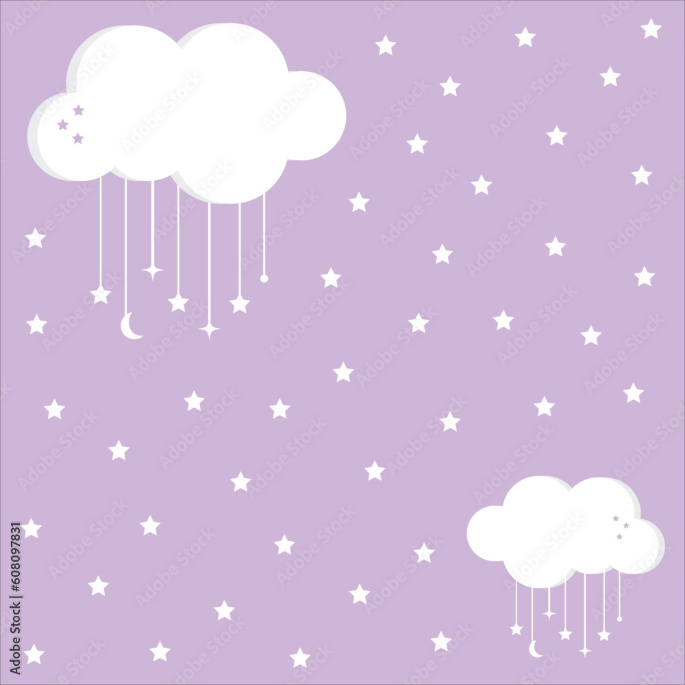 Purple sky with clouds and stars on it. Purple sky with clouds and stars on it.