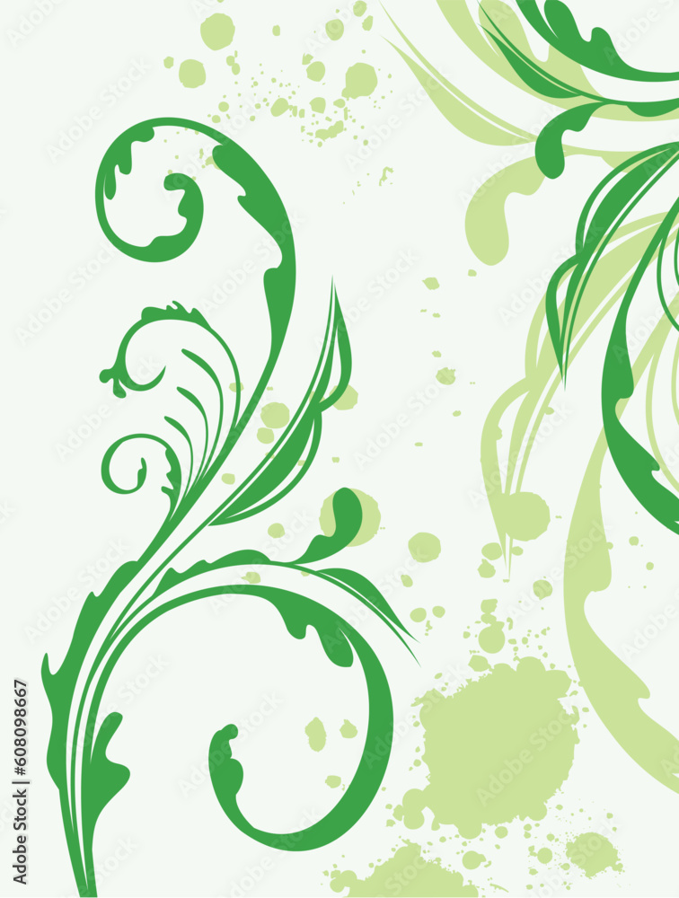 Illustration spring grunge flower and  leaf green. Vector