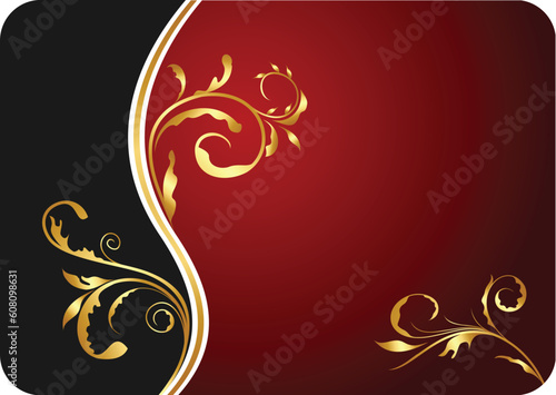 Illustration red floral business card and invitation - vector