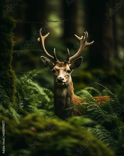 Realistic deer with nature background in forest wildlife made with generative ai technology © smoke