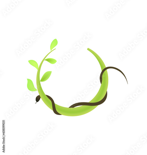 Concept illustration of branch at green leaf and snake - vector