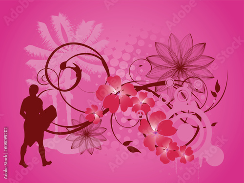 vector eps10 illustration of a surfer silhouette on an abstract summer background