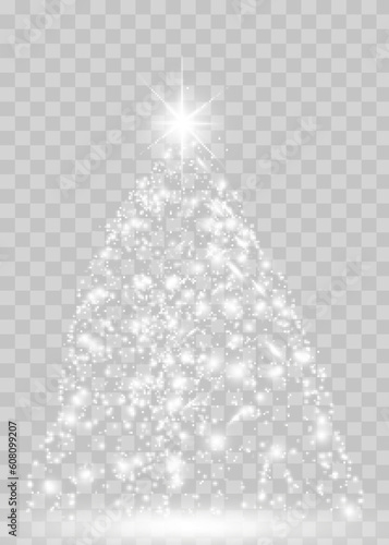 Bright Lights Shiny Christmas tree isolated on transparent background. New Year