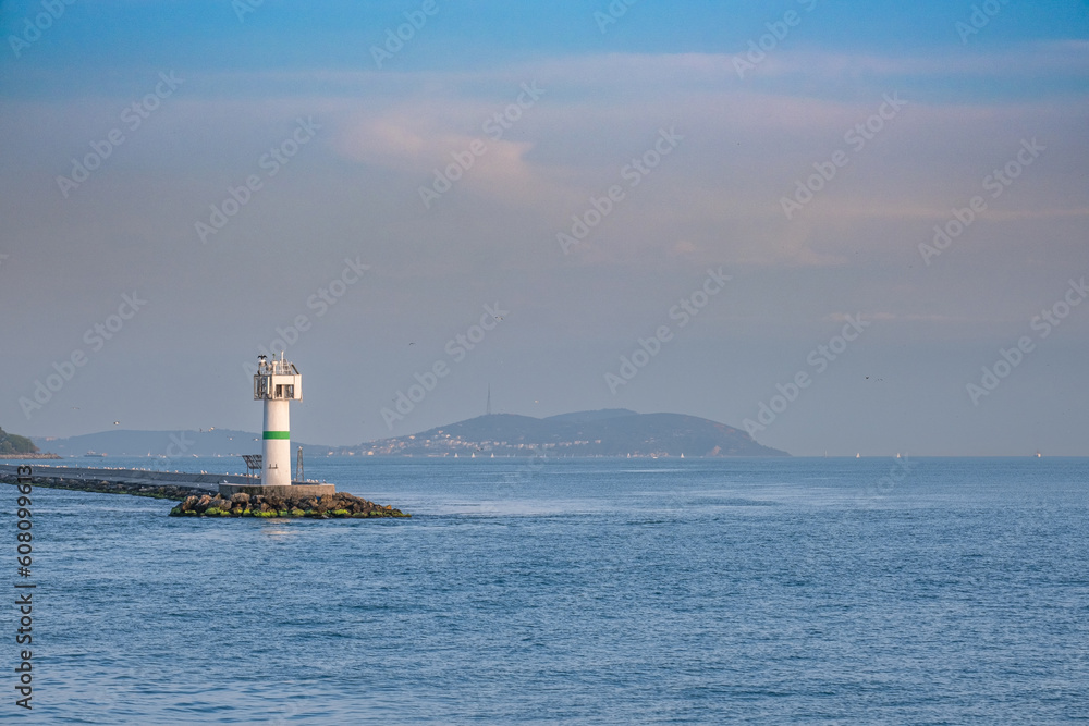 lighthouse on the breakwater. kadikoy, istanbul,