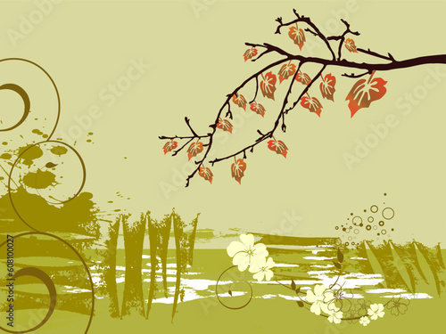 vector eps10 illustration of colorful leaves on a bough