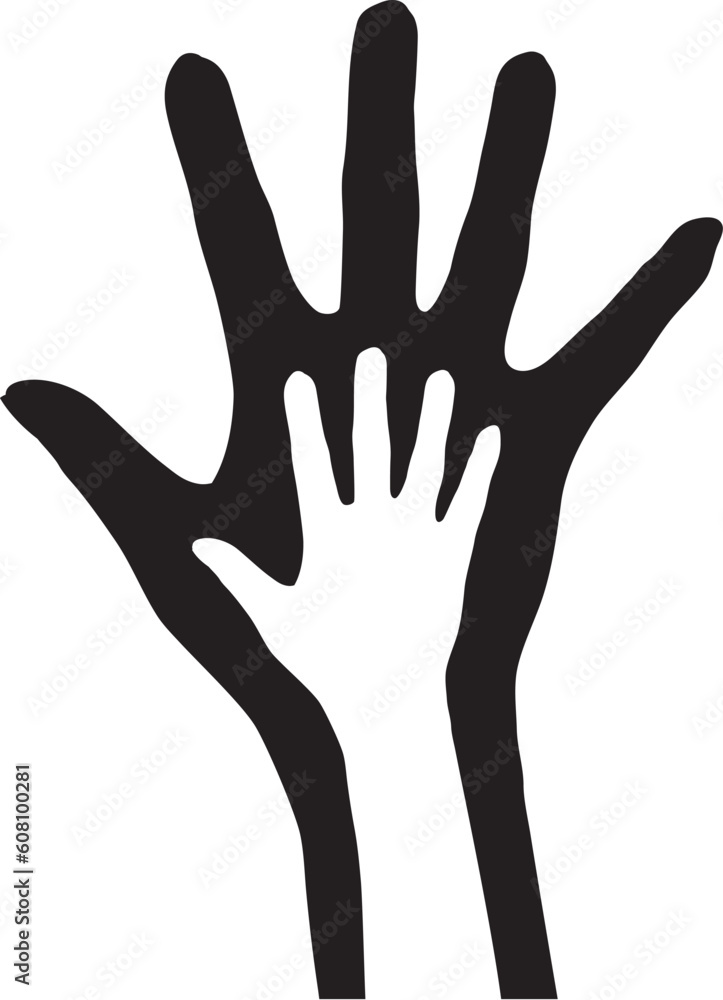 Hand in hand. Vector illustration on white background Hand in hand. Vector illustration on white background
