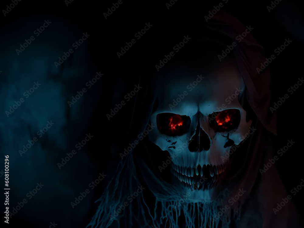 Scary ghost skull on dark background. Generative ai Scary ghost skull on dark background. Generative ai