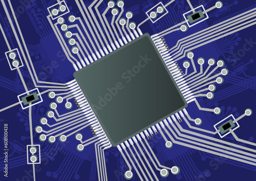 Vector illustration of a blue fictive printed board circuit