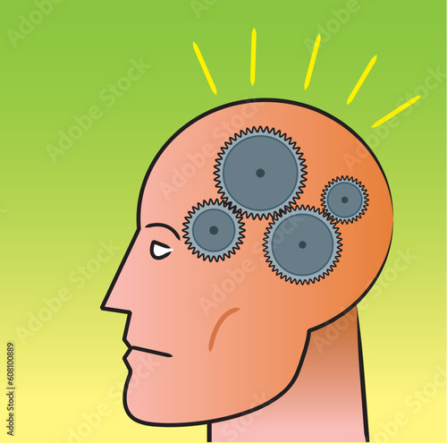 Gears turning inside a man's head as he thinks.