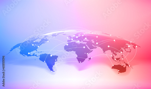 World communication scheme with shining effect. 3d vector banner 