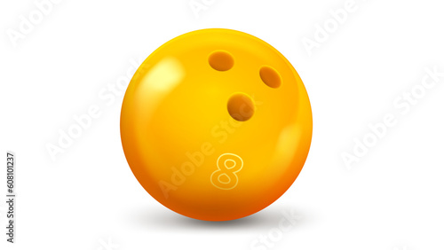 Yellow bowling ball isolated on white background. 3d vector illustration
