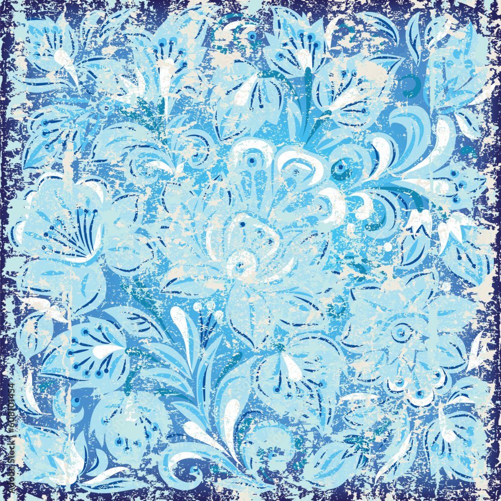 abstract background with grunge floral ornament blue abstract background with grunge floral ornament blue