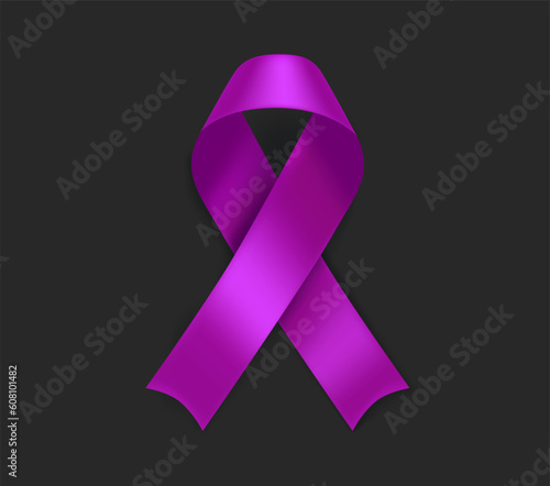 Pancreatic cancer awareness symbol. Purple ribbon isolated on black background
