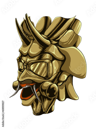 artwork japanese style oni mask with a sparkling gold color suitable for t-shirt design, print, covers, merchandise photo