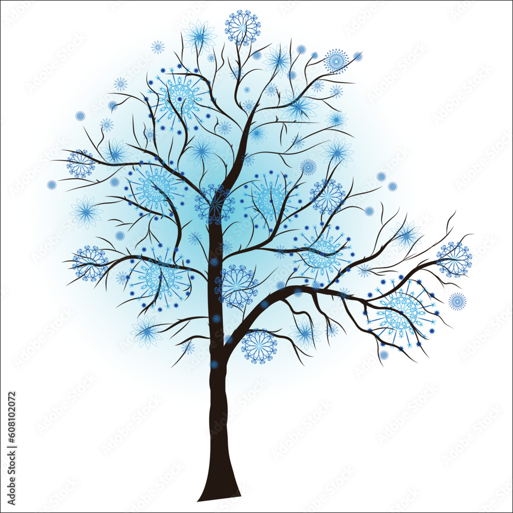 Obraz premium Decorative winter tree, vector illustration