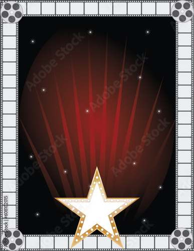 A border or frame featuring a golden star , film strips and film reels