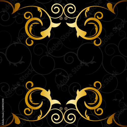 Vector picture of gold vintage frame on black background.
