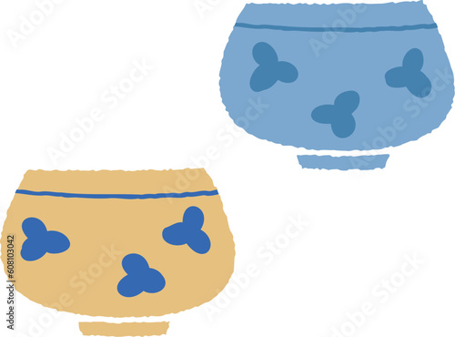 シンプルな湯呑みの手描き風ベクターイラスト