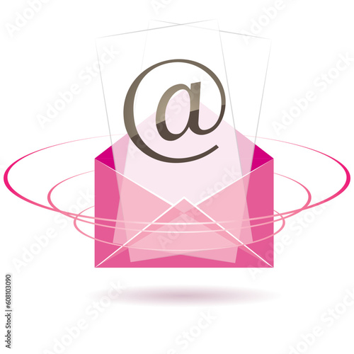 Colorful pink mail with heart . vector illustration