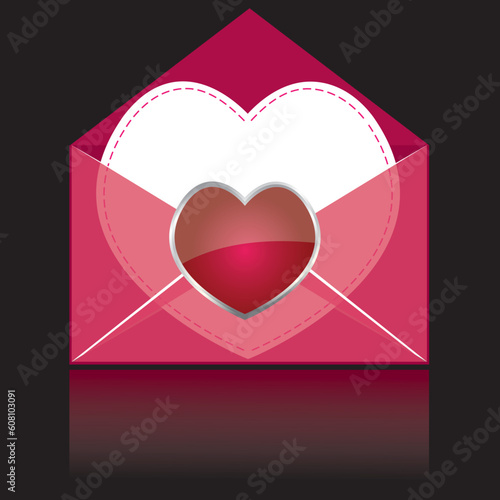 Colorful pink mail with heart . vector illustration