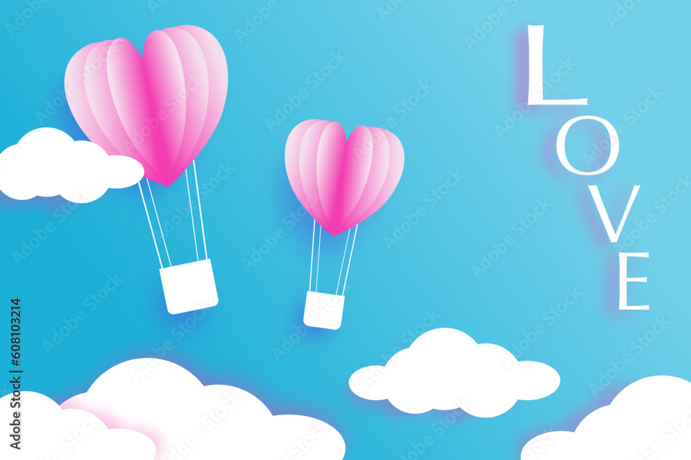 Papercut Love Heart Balloon.  Design for greeting card, invitations, wrapping, wallpaper, background and more