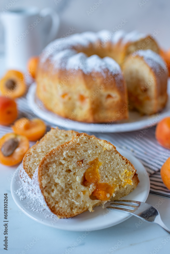 sweet home made apricot sponge cake
