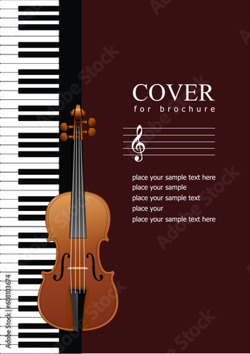 Cover for brochure with Piano with violin images. EPS 10 Vector illustration