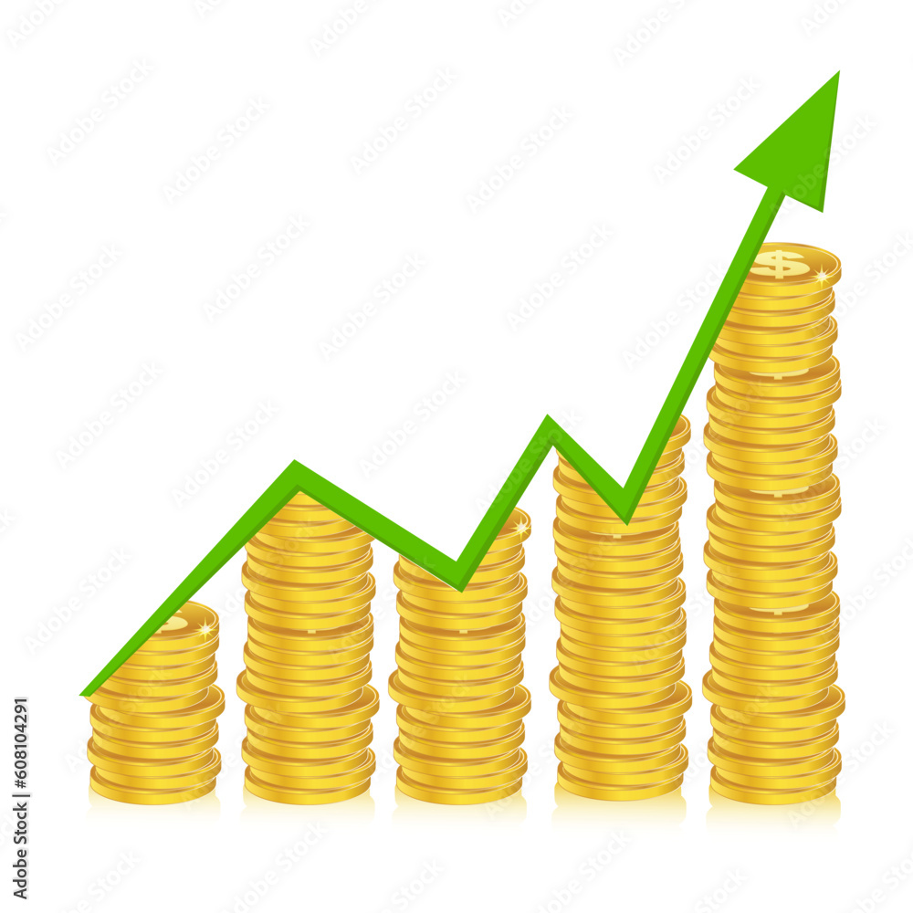 illustration of business graph with coins on white background illustration of business graph with coins on white background