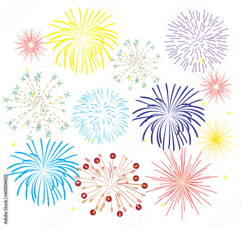 vector illustration of fireworks on white background