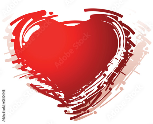 Stylized red grunge heart isolated on a white background.