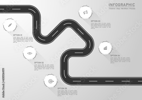 Wallpaper Mural Business road map infographic. Pathway with flat icon template vector illustrator. 5 step concept presentation. Torontodigital.ca