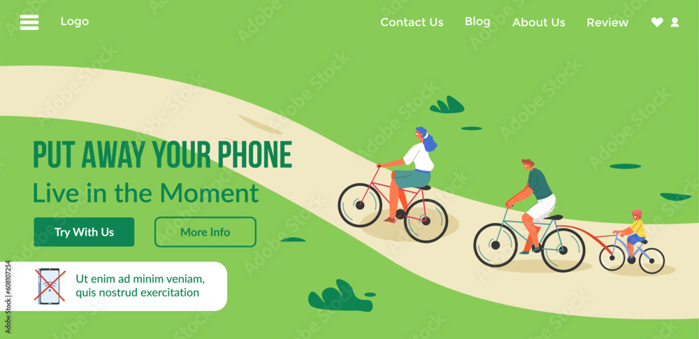 Naklejka premium Put away your phone, live in the moment website