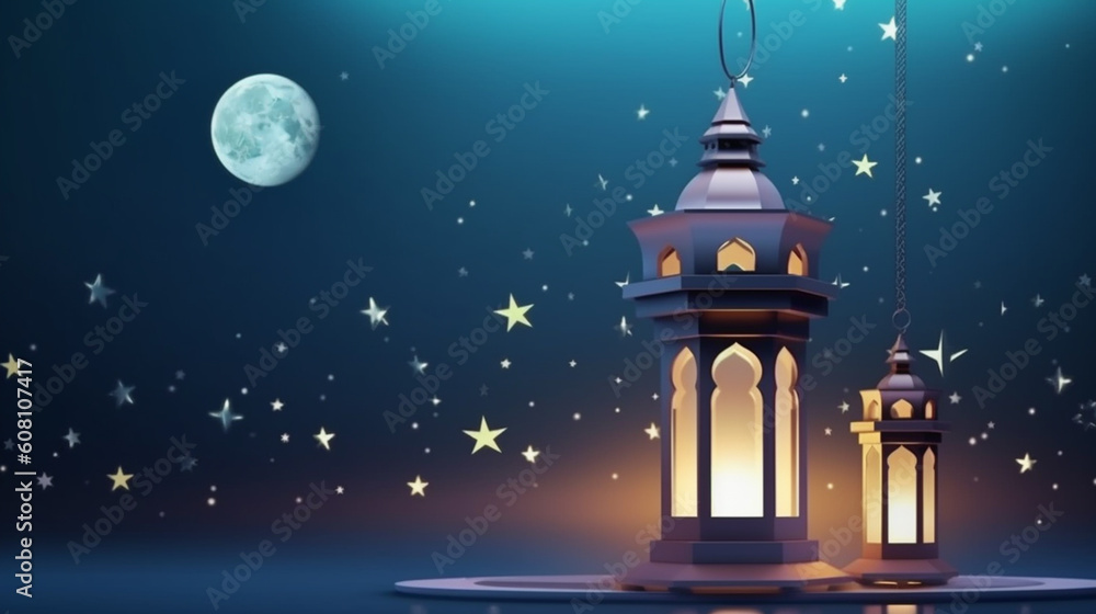 islamic background with moon lanterns and mosque for ramadan eid ul fitr and eid al adha eid milad muharram generative ai islamic background with moon lanterns and mosque for ramadan eid ul fitr and eid al adha eid milad muharram generative ai