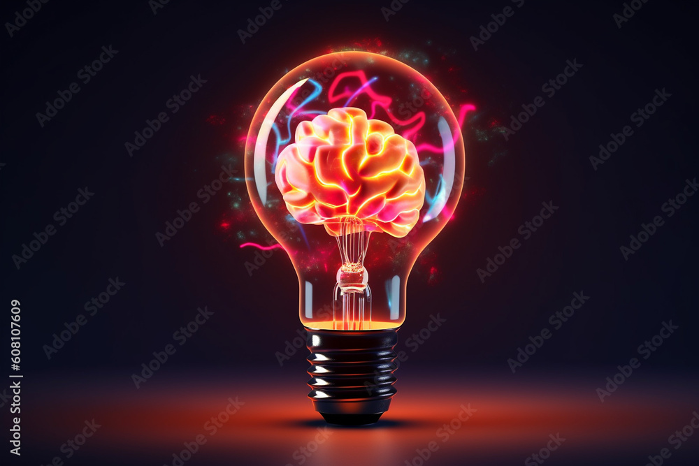 A glowing brain inside a tradition light bulb representing ideas, inspiration, life and energy; isolated on a black background A glowing brain inside a tradition light bulb representing ideas, inspiration, life and energy; isolated on a black background