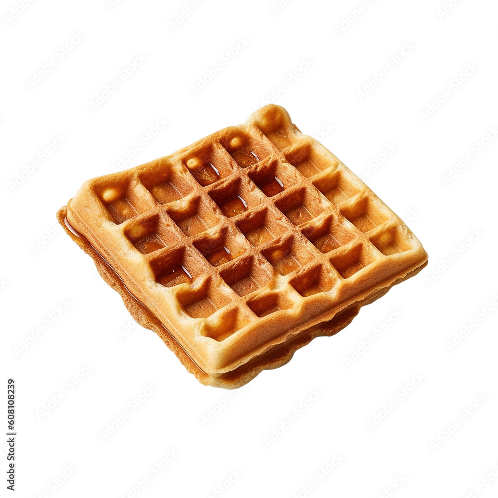 Waffle isolated on transparent background, created with generative AI Waffle isolated on transparent background, created with generative AI