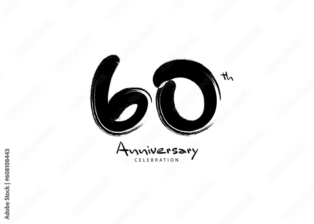 60 Years Anniversary Celebration logo black paintbrush vector, 60 number logo design, 60th Birthday Logo, happy Anniversary, Vector Anniversary For Celebration, poster, Invitation Card 60 Years Anniversary Celebration logo black paintbrush vector, 60 number logo design, 60th Birthday Logo, happy Anniversary, Vector Anniversary For Celebration, poster, Invitation Card