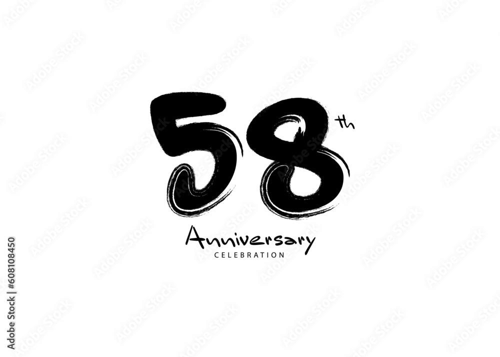 58 Years Anniversary Celebration logo black paintbrush vector, 58