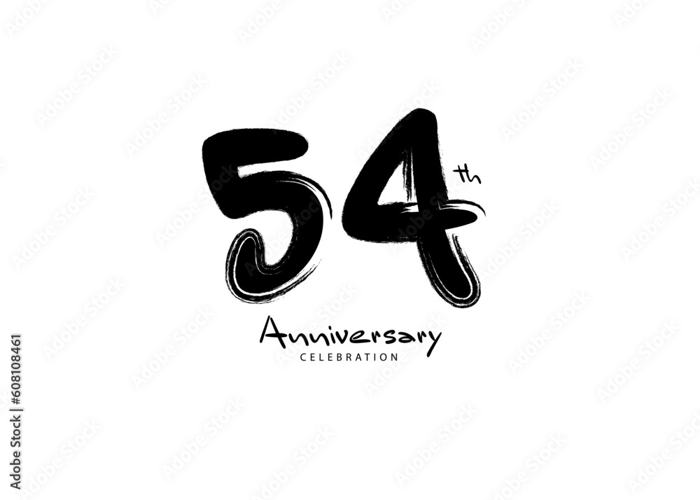 54 Years Anniversary Celebration logo black paintbrush vector, 54 number logo design, 54th Birthday Logo, happy Anniversary, Vector Anniversary For Celebration, poster, Invitation Card 54 Years Anniversary Celebration logo black paintbrush vector, 54 number logo design, 54th Birthday Logo, happy Anniversary, Vector Anniversary For Celebration, poster, Invitation Card
