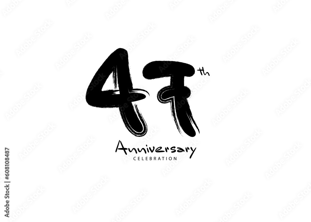 47 Years Anniversary Celebration logo black paintbrush vector, 47 number logo design, 47th Birthday Logo, happy Anniversary, Vector Anniversary For Celebration, poster, Invitation Card 47 Years Anniversary Celebration logo black paintbrush vector, 47 number logo design, 47th Birthday Logo, happy Anniversary, Vector Anniversary For Celebration, poster, Invitation Card