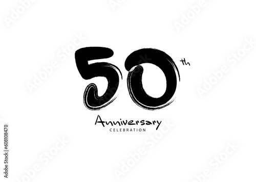 50 Years Anniversary Celebration logo black paintbrush vector, 50 number logo design, 50th Birthday Logo, happy Anniversary, Vector Anniversary For Celebration, poster, Invitation Card