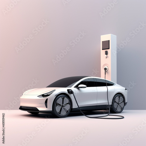 3d futuristic charging station with car Generative AI