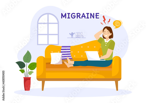 Migraine Vector Illustration People Suffers from Headaches, Stress and Migraines in Healthcare Flat Cartoon Hand Drawn Background Templates