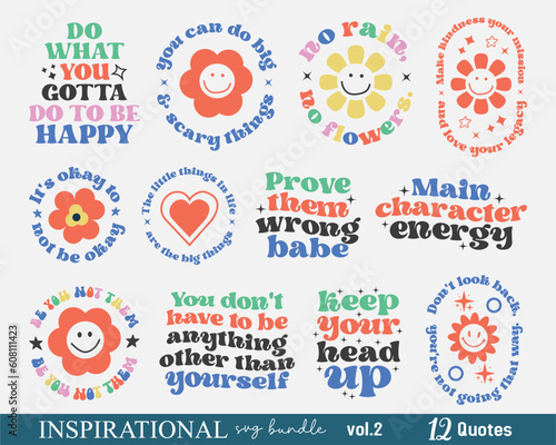 Inspirational Positive Quotes Collection Set of Retro Typographic Art Bundle on White Background