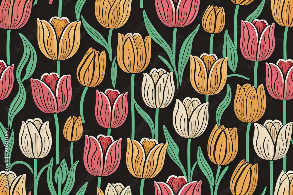 tulip seamless pattern created with Generative AI