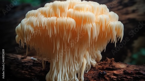 Lion's Mane Mushroom, Beneficial and Nutritious Natural Fungi - Generative AI Illustration