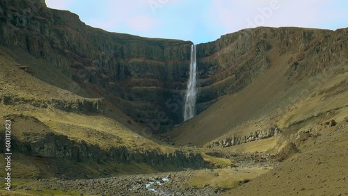 Slow motion footage of Hengifoss Waterfall in Hengifossa in Fljotsdalshreppur, East Iceland photo