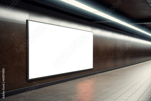 Mockup of a Billboard Displayed on a Subway Corridor Wall, Generative AI.