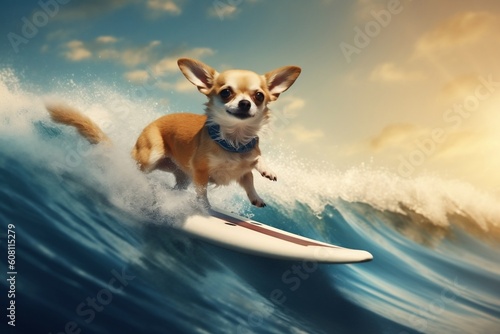 Chihuahua Riding Surfboard Image. Generative AI ©  Creative_studio