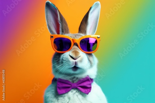 Stylish Rabbit sporting shades against vibrant backdrop, Generative AI.